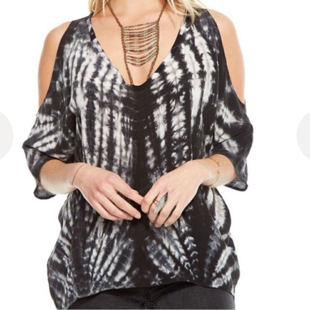 Chaser Tie Dye Silk Oversized Fit Cold Shoulder Top Blouse Size S